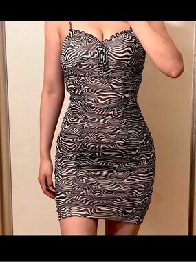 Urban Outfitters Black and White Zebra Ruched Mini Dress